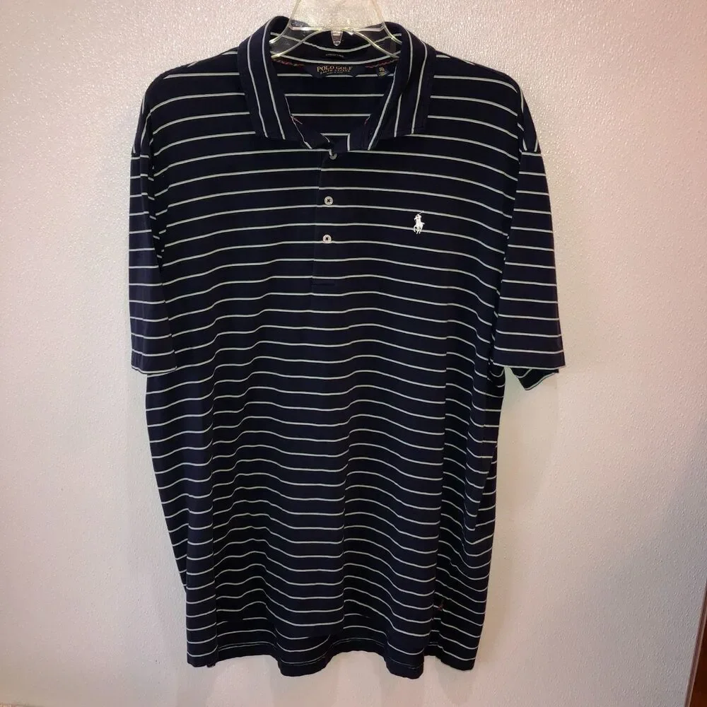 Polo Golf Ralph Lauren Mens Size XXL Navy Blue Stripe Stretch Lisle Polo Shirt